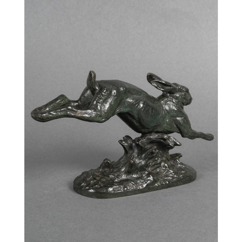 Sculpture – Le Lièvre Courant , Alfred Barye (1839-1882) – Bronze 6