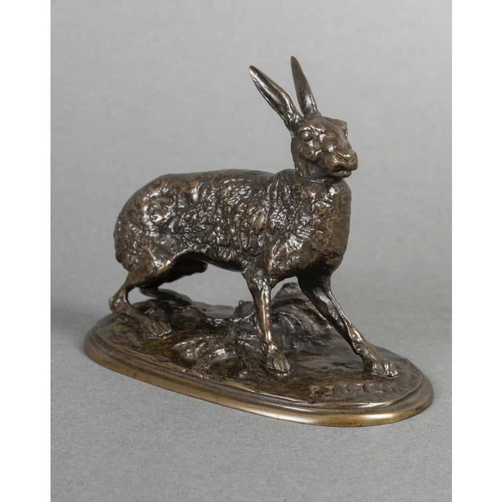 Sculpture – Lièvre Au Repos , Pierre – Jules Mêne (1810-1879) – Bronze 4