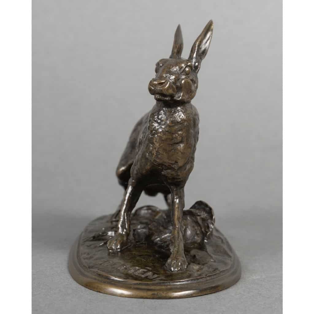 Sculpture – Lièvre Au Repos , Pierre – Jules Mêne (1810-1879) – Bronze 5