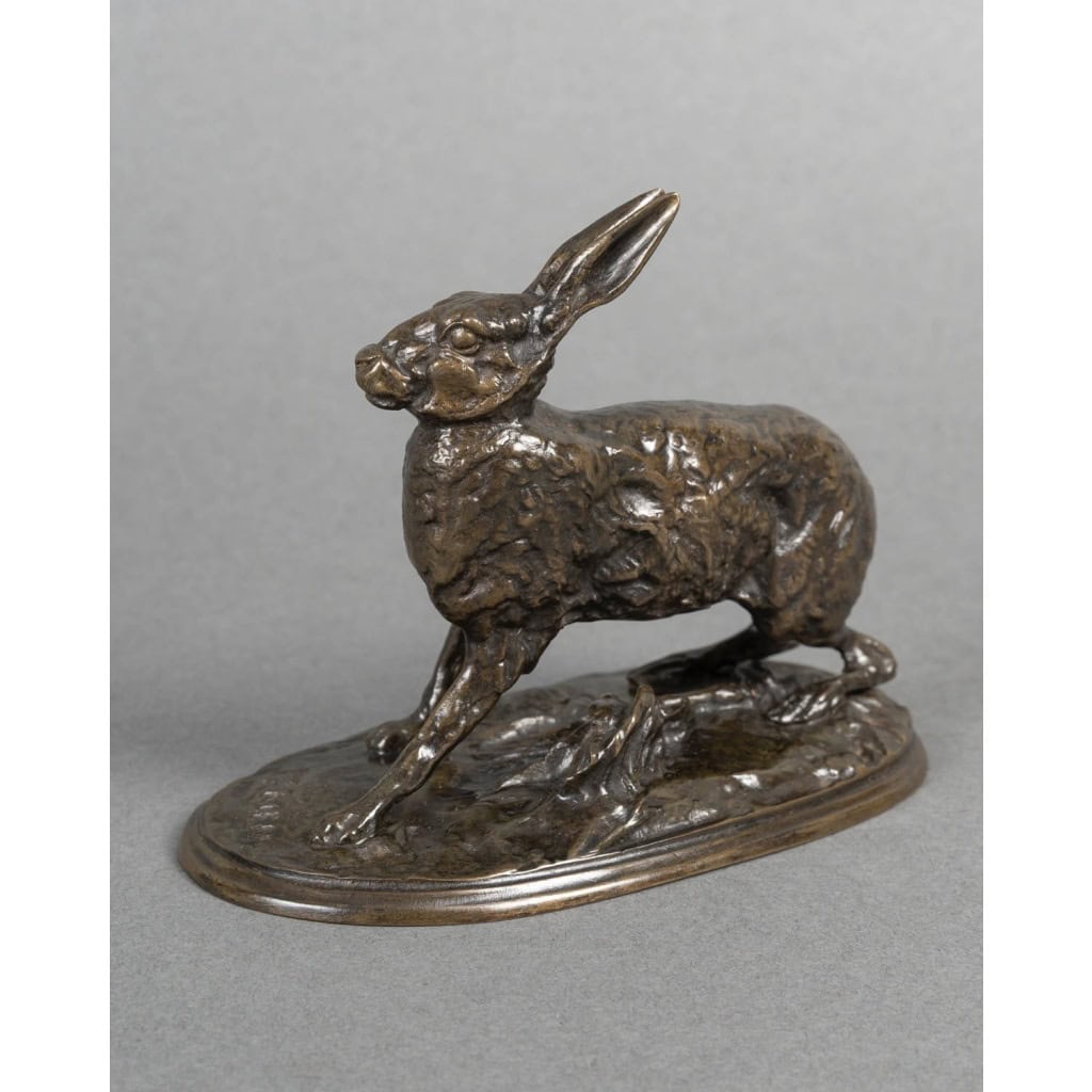 Sculpture – Lièvre Au Repos , Pierre – Jules Mêne (1810-1879) – Bronze 7
