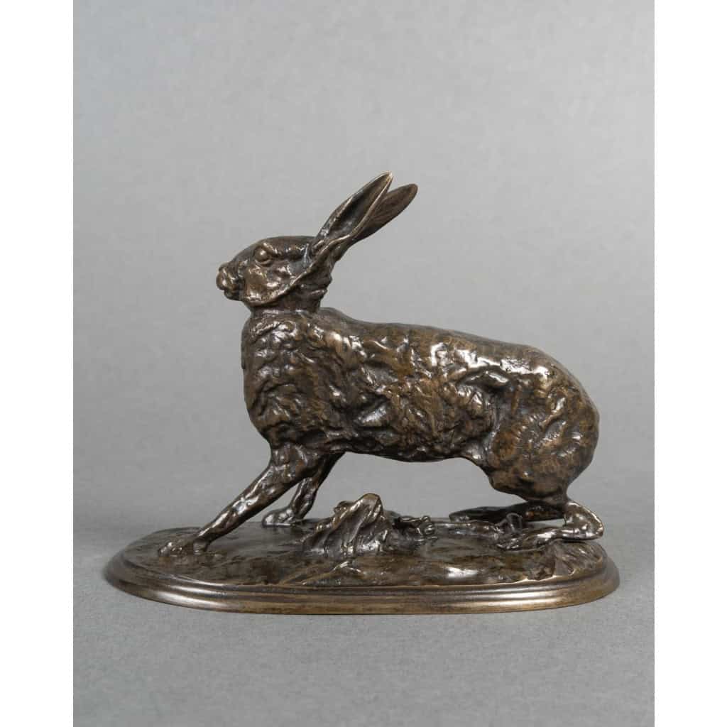 Sculpture – Lièvre Au Repos , Pierre – Jules Mêne (1810-1879) – Bronze 8