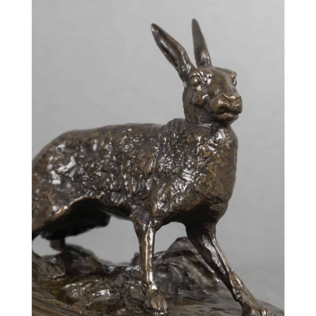 Sculpture – Lièvre Au Repos , Pierre – Jules Mêne (1810-1879) – Bronze 6