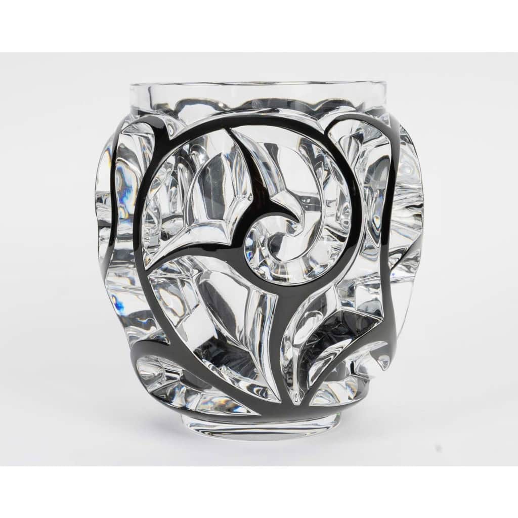 Lalique France – Vase Tourbillons Cristal Blanc Emaillé Noir 3