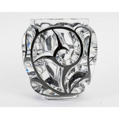 Lalique France – Vase Tourbillons Cristal Blanc Emaillé Noir