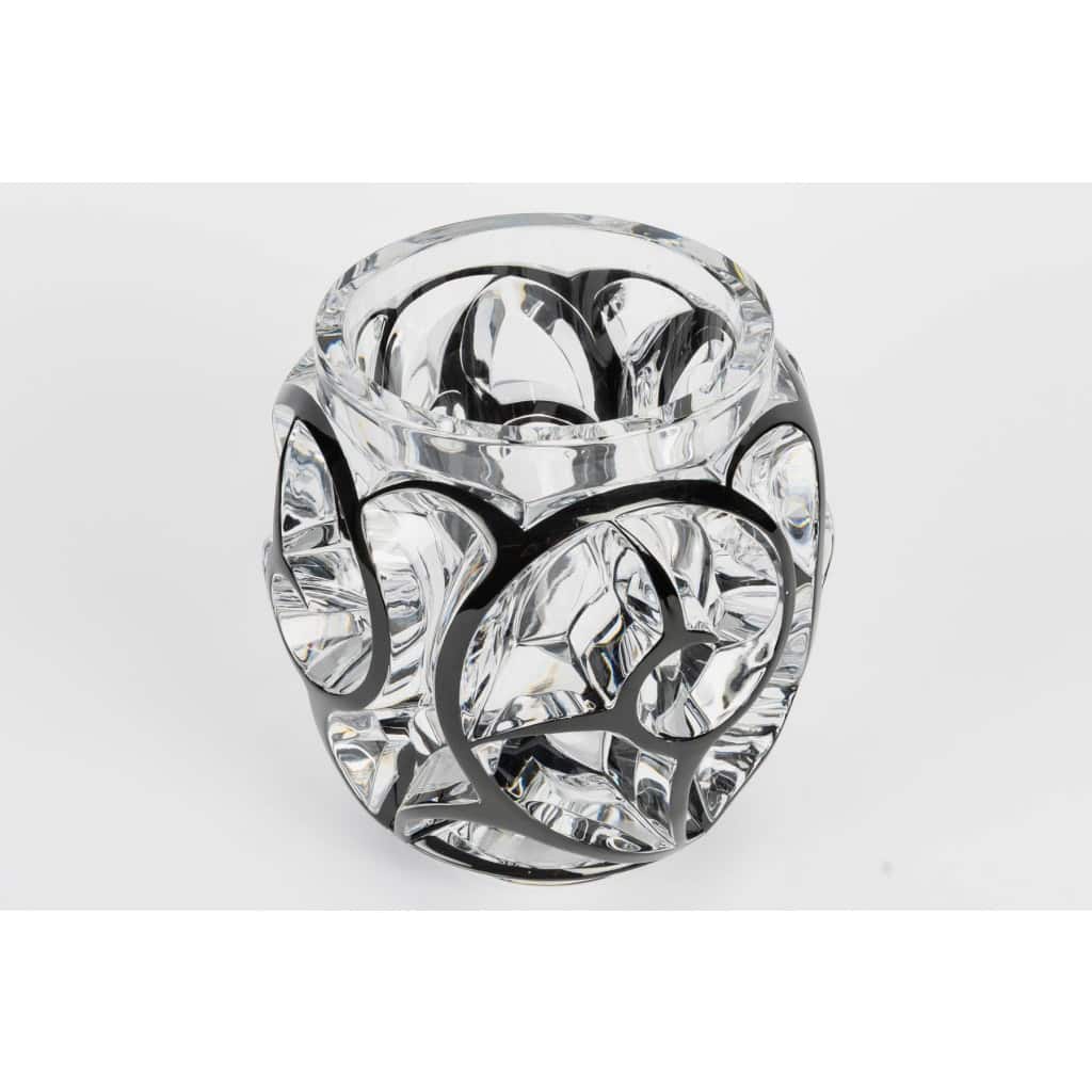 Lalique France – Vase Tourbillons Cristal Blanc Emaillé Noir 5