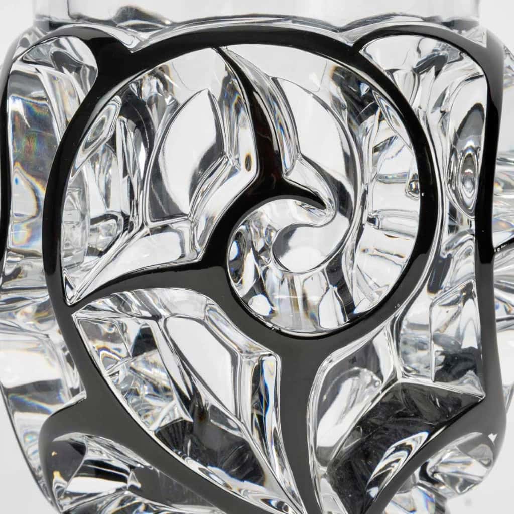 Lalique France – Vase Tourbillons Cristal Blanc Emaillé Noir 10