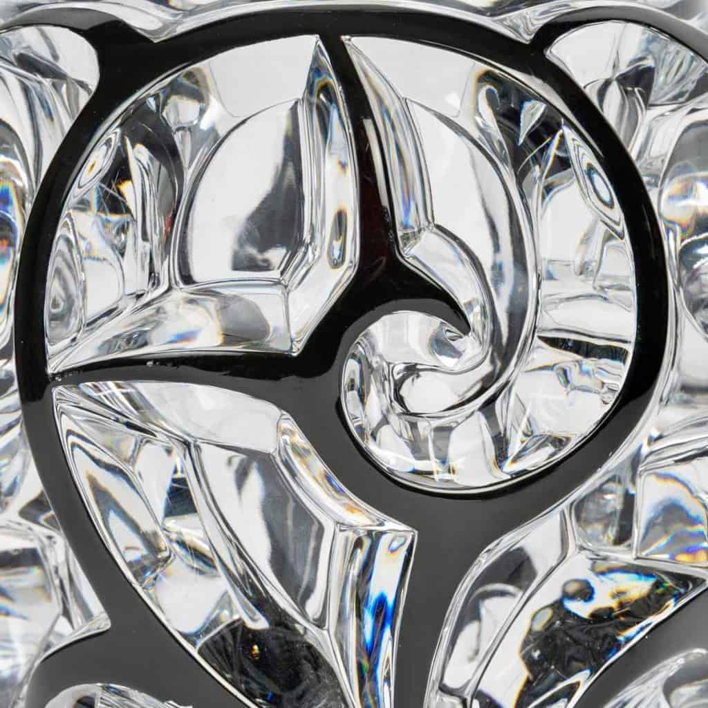 Lalique France – Vase Tourbillons Cristal Blanc Emaillé Noir 9