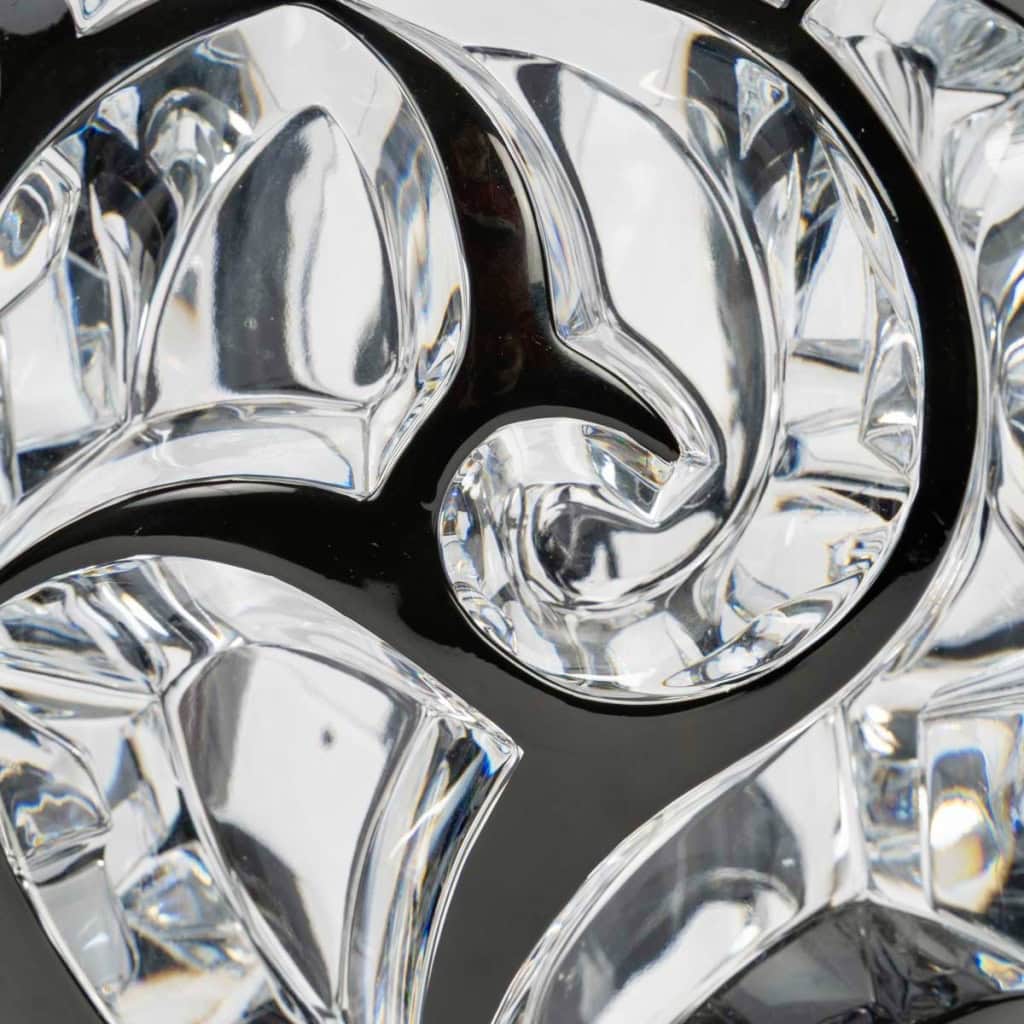 Lalique France – Vase Tourbillons Cristal Blanc Emaillé Noir 11