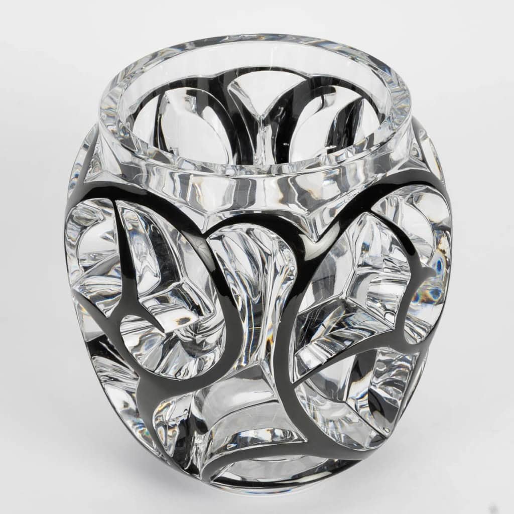 Lalique France – Vase Tourbillons Cristal Blanc Emaillé Noir 7