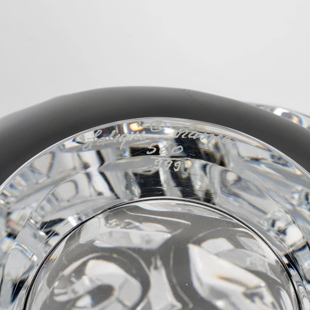 Lalique France – Vase Tourbillons Cristal Blanc Emaillé Noir 13