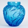 Lalique France – Vase Sauterelles Cristal Bleu Electrique – NEUF 11
