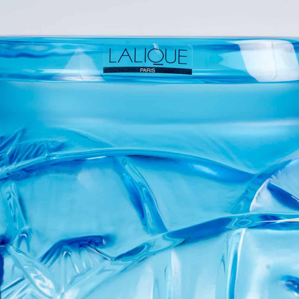 Lalique France – Vase Sauterelles Cristal Bleu Electrique – NEUF 6