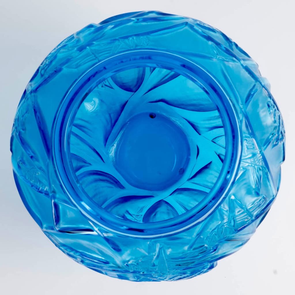 Lalique France – Vase Sauterelles Cristal Bleu Electrique – NEUF 5