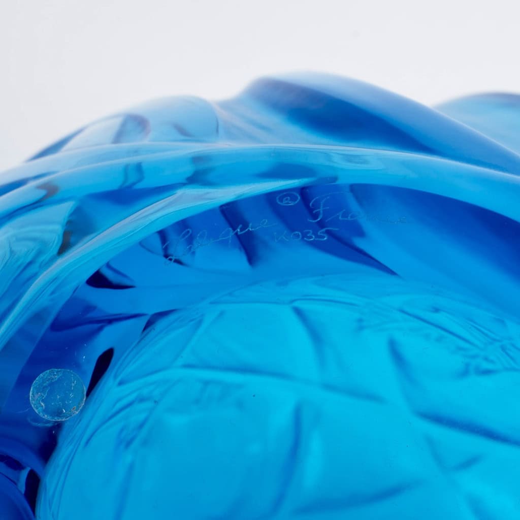 Lalique France – Vase Sauterelles Cristal Bleu Electrique – NEUF 9