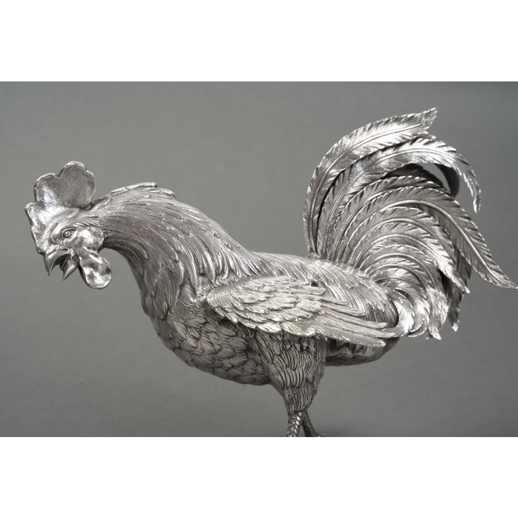 ESCHWEGE Paire de coqs combattant, argent massif circa 1950 7 ESCHWEGE Paire de coqs combattant, argent massif circa 1950 7