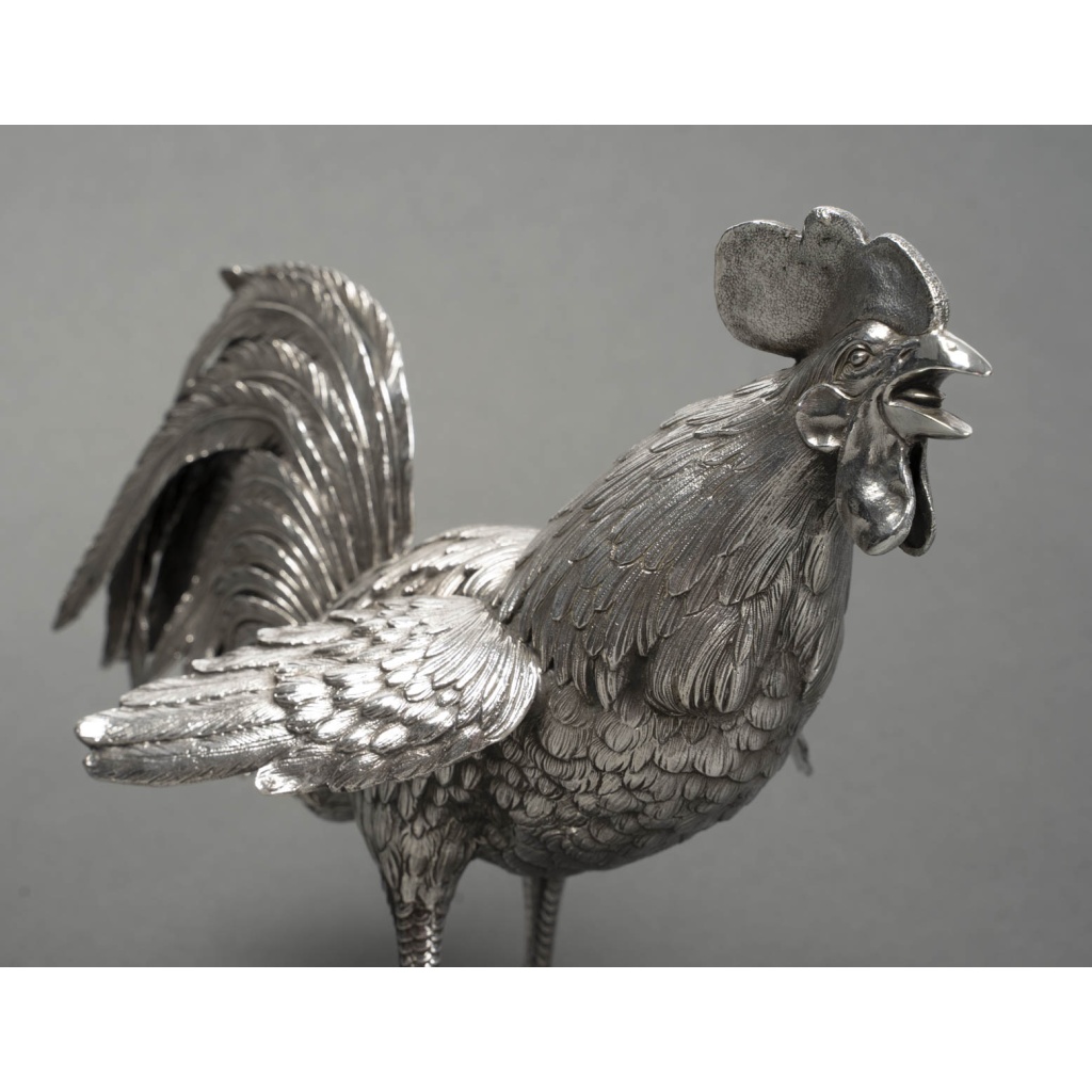 ESCHWEGE Paire de coqs combattant, argent massif circa 1950 8 ESCHWEGE Paire de coqs combattant, argent massif circa 1950 8