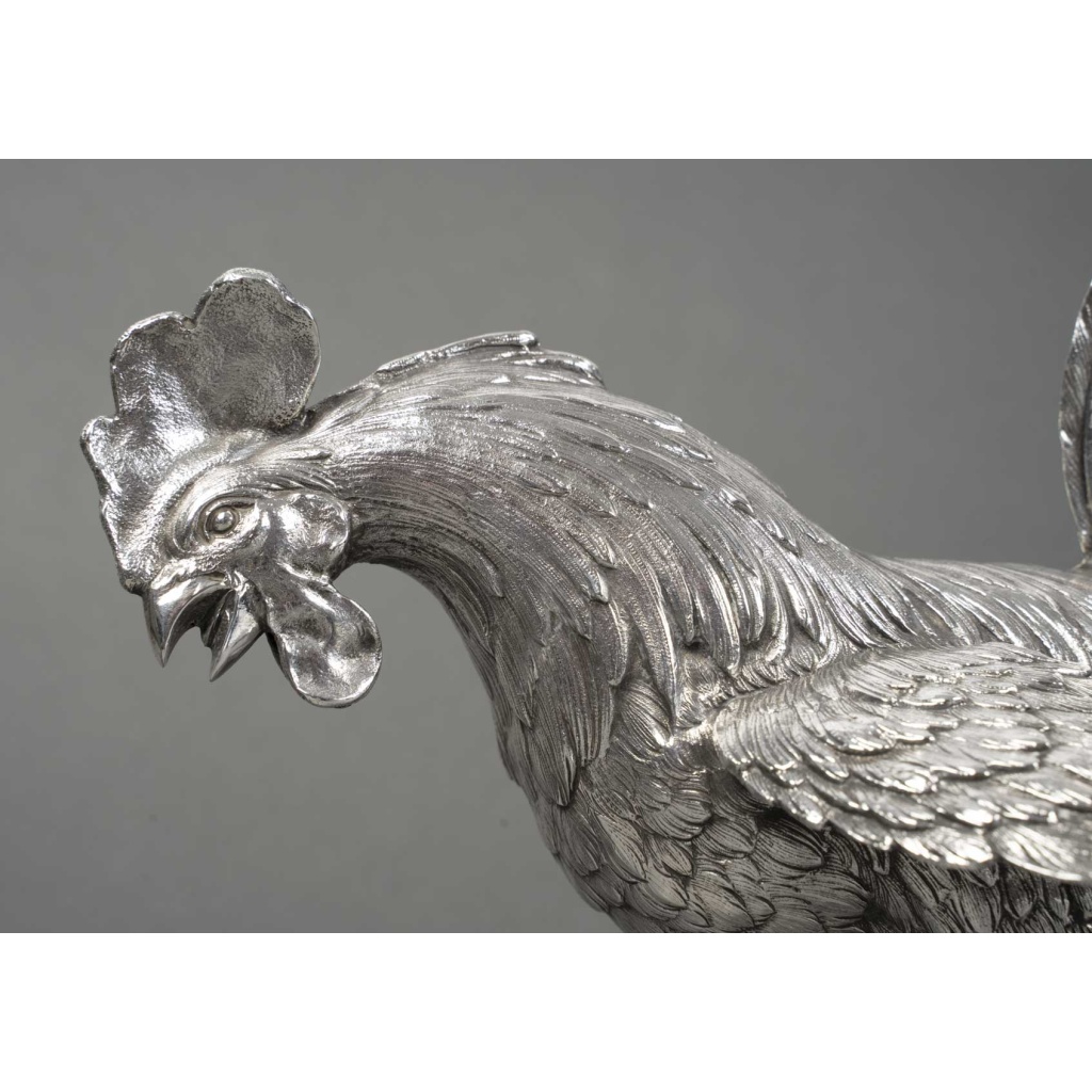 ESCHWEGE Paire de coqs combattant, argent massif circa 1950 10 ESCHWEGE Paire de coqs combattant, argent massif circa 1950 10