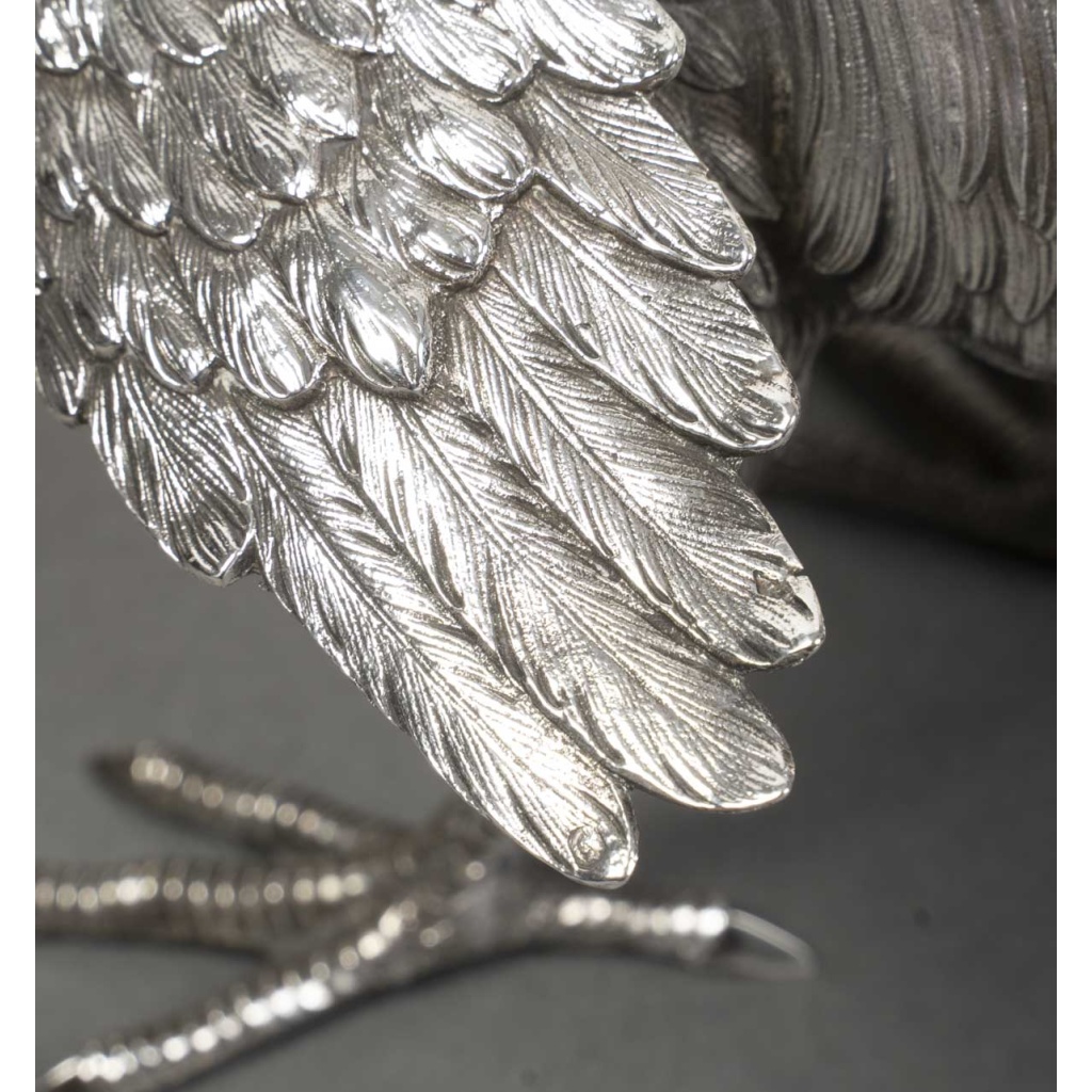 ESCHWEGE Paire de coqs combattant, argent massif circa 1950 21 ESCHWEGE Paire de coqs combattant, argent massif circa 1950 21