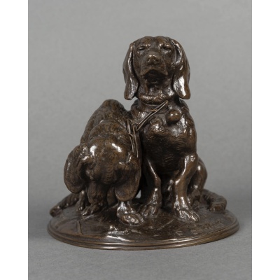 Sculpture – Groupe De Bassets , Ravageot Et Ravageode , Emmanuel Frémiet (1824 -1910) – Bronze