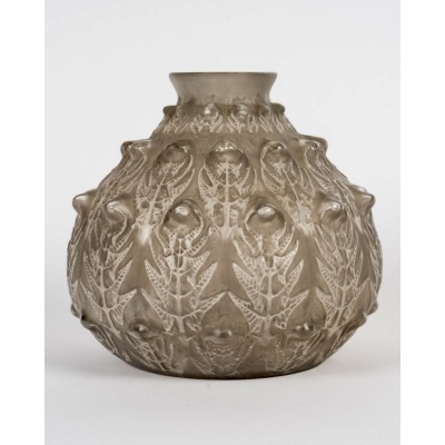 1912 René Lalique – Vase Fougères Verre Blanc Patiné Gris
