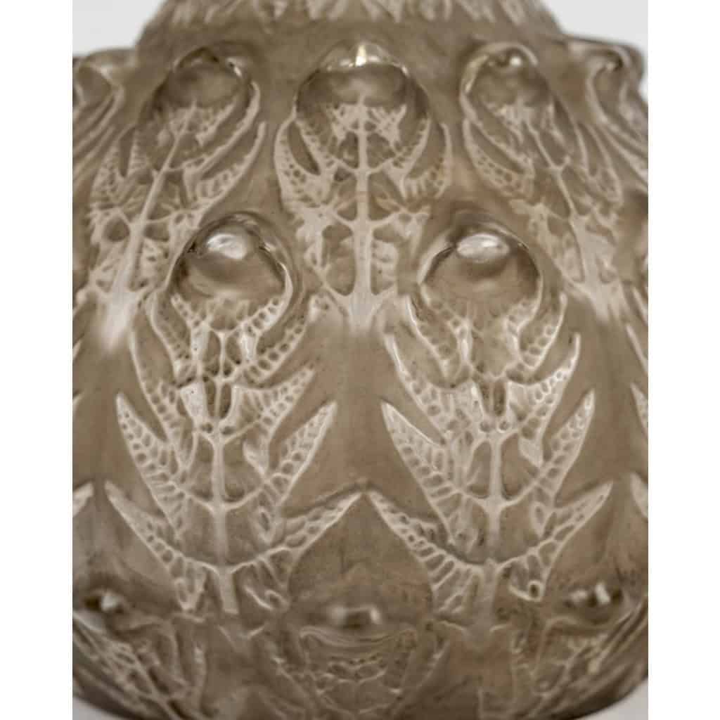 1912 René Lalique – Vase Fougères Verre Blanc Patiné Gris 5