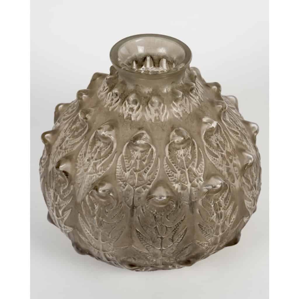 1912 René Lalique – Vase Fougères Verre Blanc Patiné Gris 4