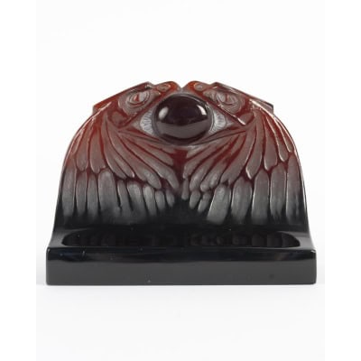 1914 René Lalique – Presse Papiers Deux Aigles Verre Ambre