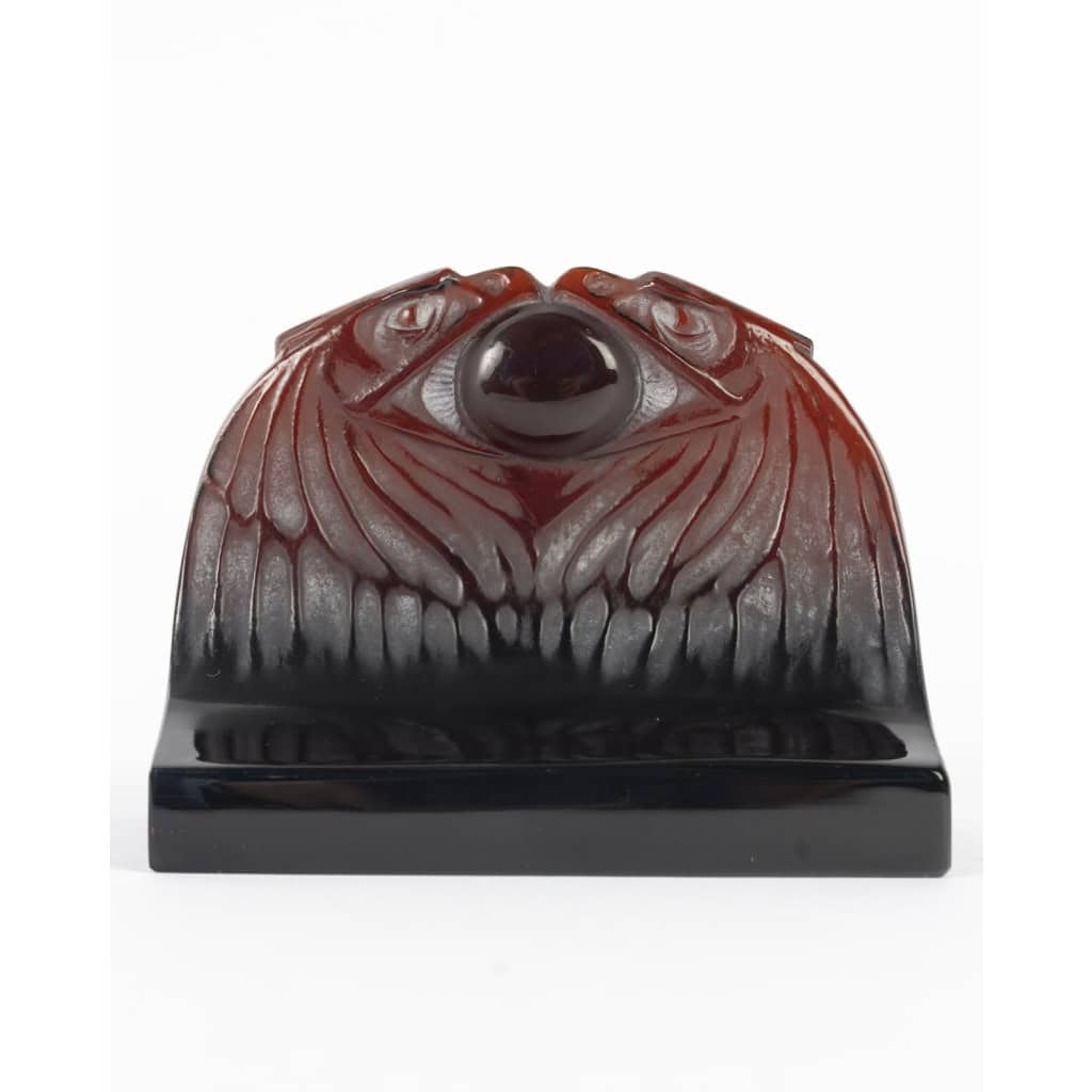 1914 René Lalique – Presse Papiers Deux Aigles Verre Ambre 4