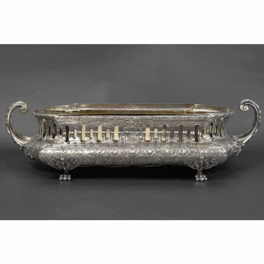 Orfèvre Mérite – Jardinière rectangulaire argent massif anses latérales, XIXᵉ 3