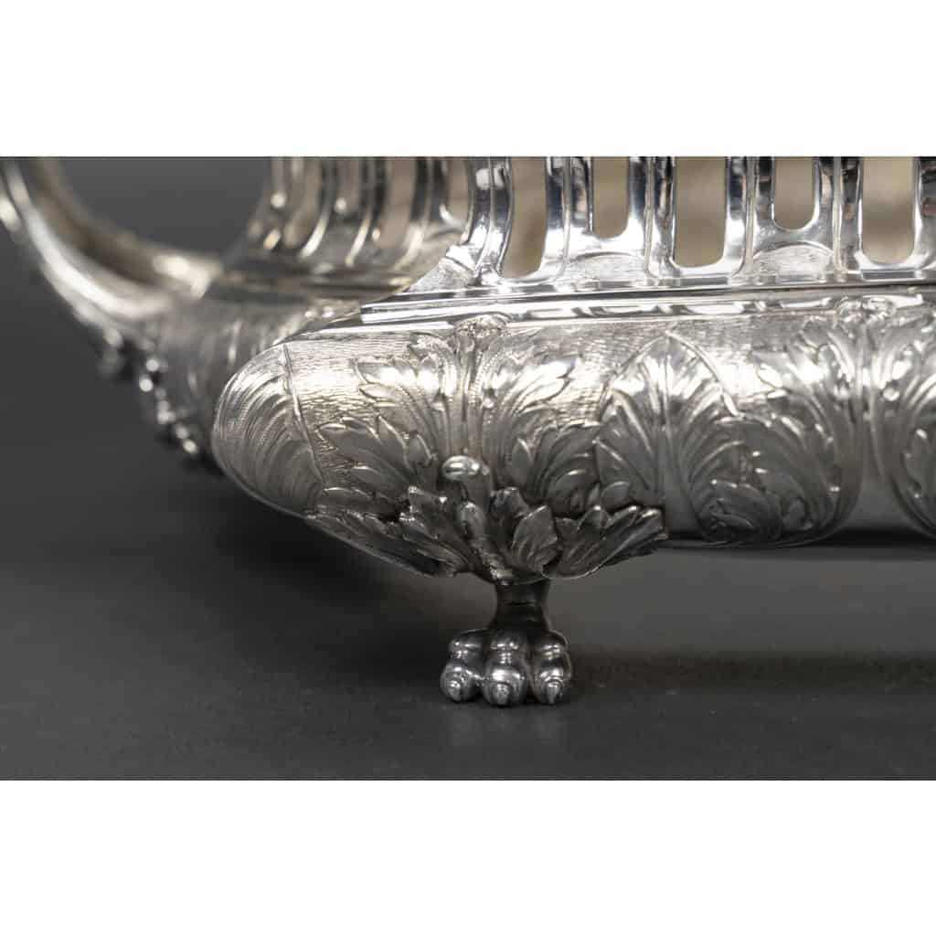 Orfèvre Mérite – Jardinière rectangulaire argent massif anses latérales, XIXᵉ 16