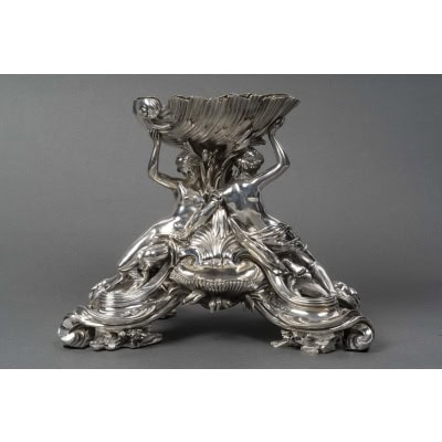 BOIN TABURET Centre de table en bronze argenté Epoque NAPOLEON III BOIN TABURET Centre de table en bronze argenté Epoque NAPOLEON III