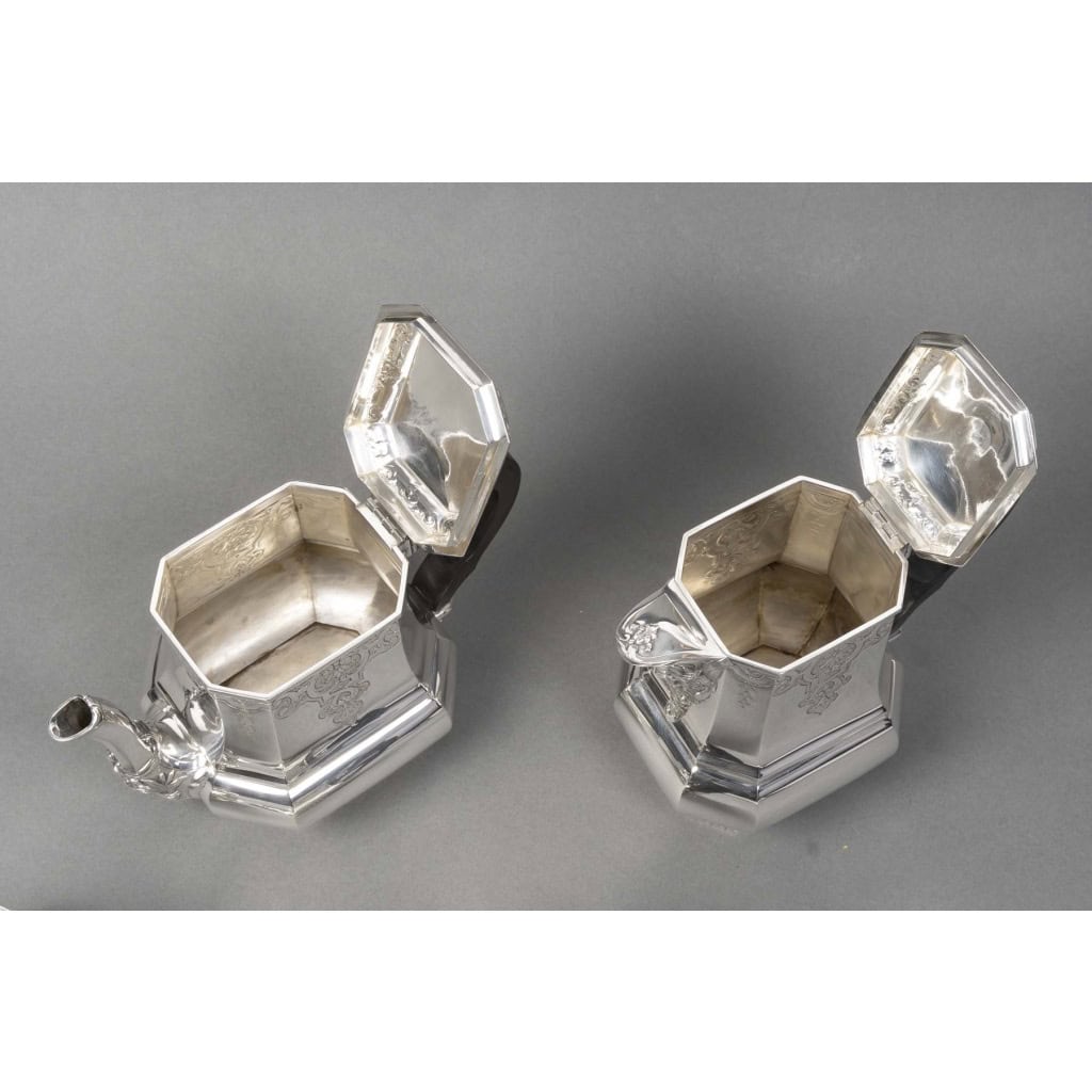 FOUQUET LAPAR – Service à thé et café argent massif 4 pièces XIXe 8