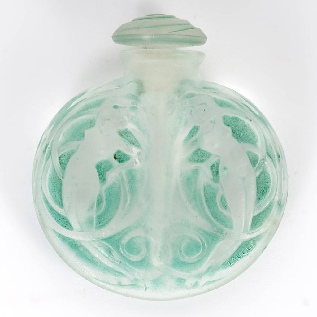 1912 René Lalique – Flacon Naïades Verre Blanc Patiné Vert 3