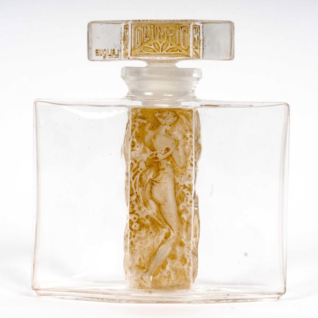 1937 René Lalique – Flacon Olimpic Verre Blanc Patiné Sépia pour Hermanny 3