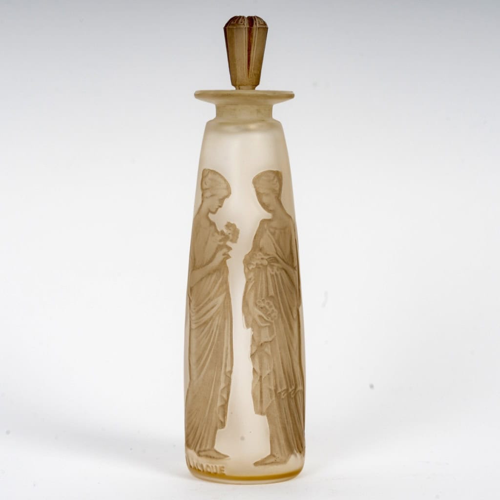 1910 René Lalique – Flacon Ambre Antique Verre Blanc Patiné Sépia pour Coty 9