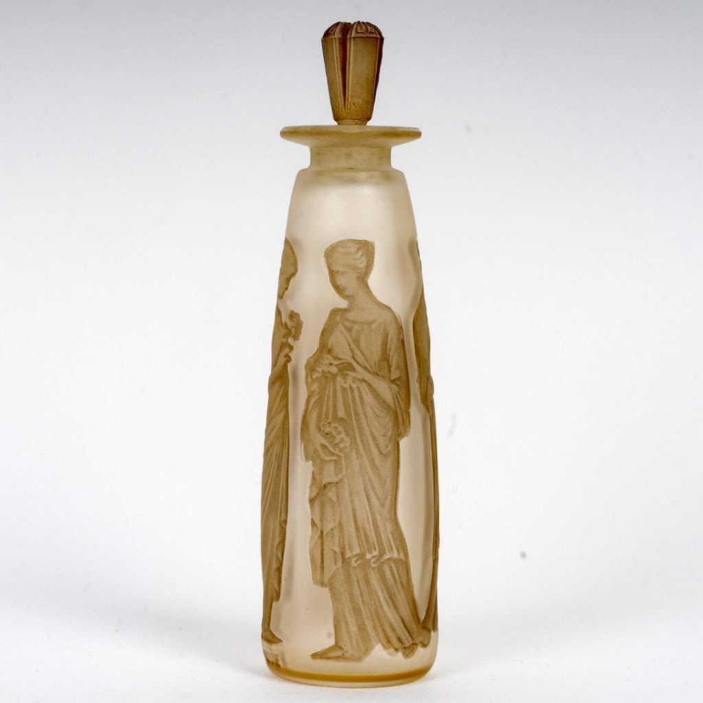 1910 René Lalique – Flacon Ambre Antique Verre Blanc Patiné Sépia pour Coty 10