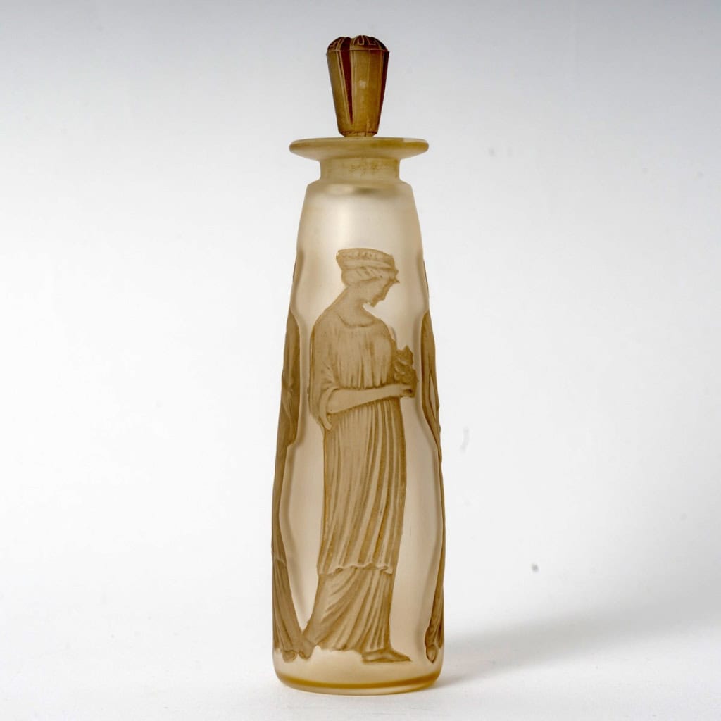 1910 René Lalique – Flacon Ambre Antique Verre Blanc Patiné Sépia pour Coty 11