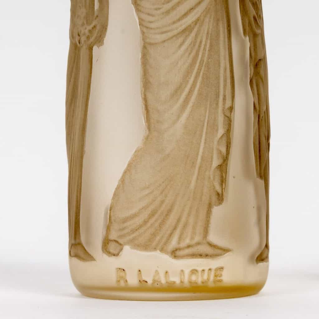 1910 René Lalique – Flacon Ambre Antique Verre Blanc Patiné Sépia pour Coty 14