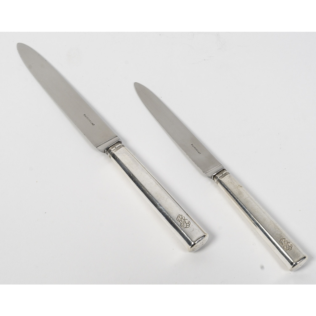 PUIFORCAT – Suite de 16 couteaux de table et 10 couteaux à dessert argent ART DECO 9