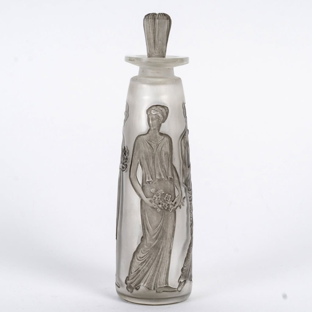 1910 René Lalique – Flacon Ambre Antique Verre Blanc Patiné Gris pour Coty 3