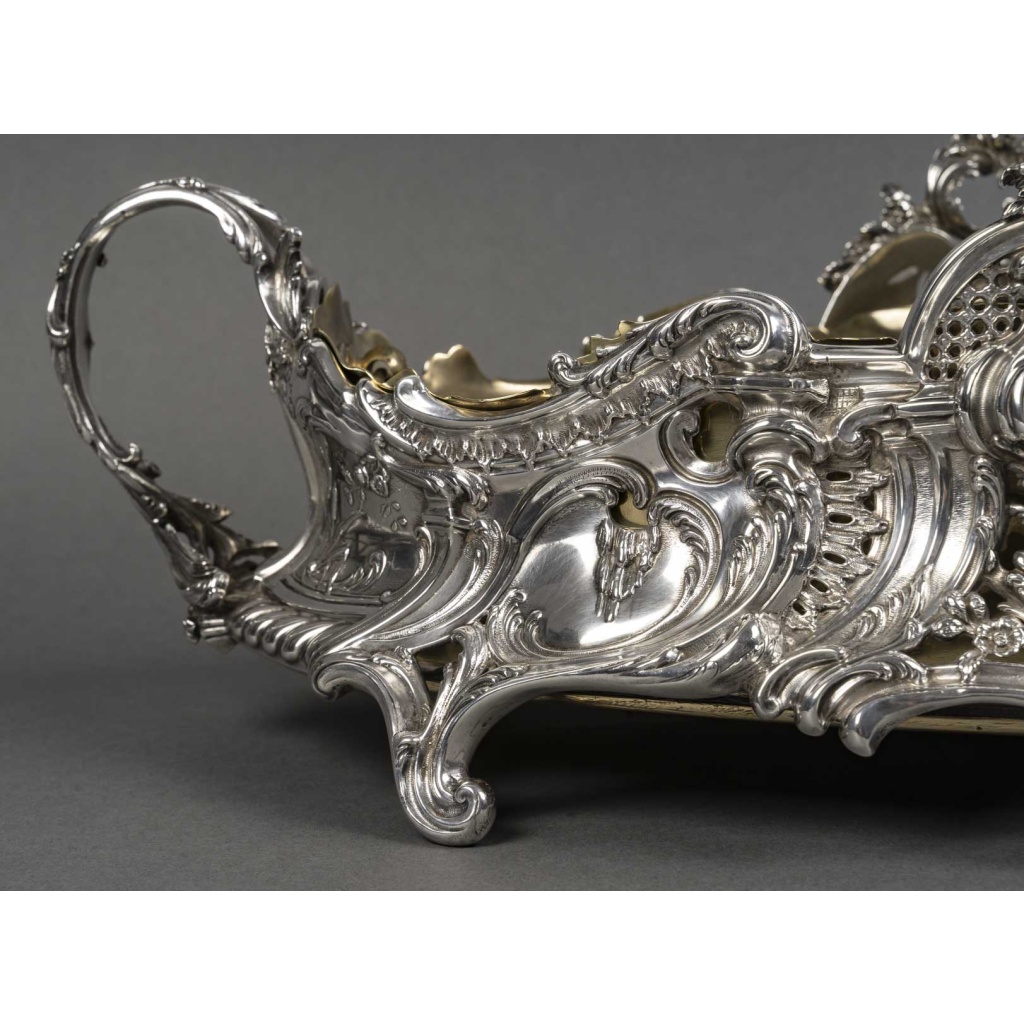 JARDINIERE ROCAILLE EN ARGENT MASSIF INTERIEUR EN LAITON EPOQUE NAPOLEON III 6