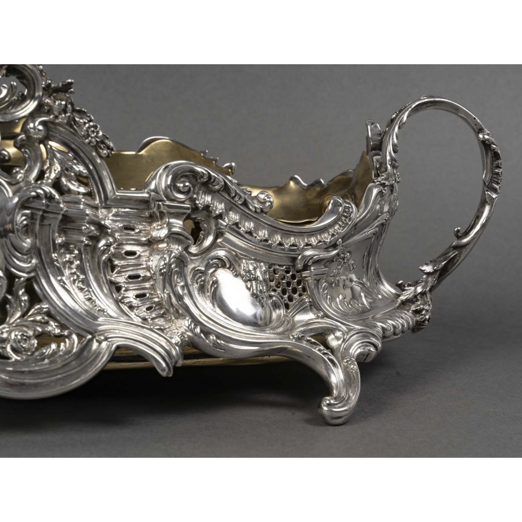 JARDINIERE ROCAILLE EN ARGENT MASSIF INTERIEUR EN LAITON EPOQUE NAPOLEON III 7