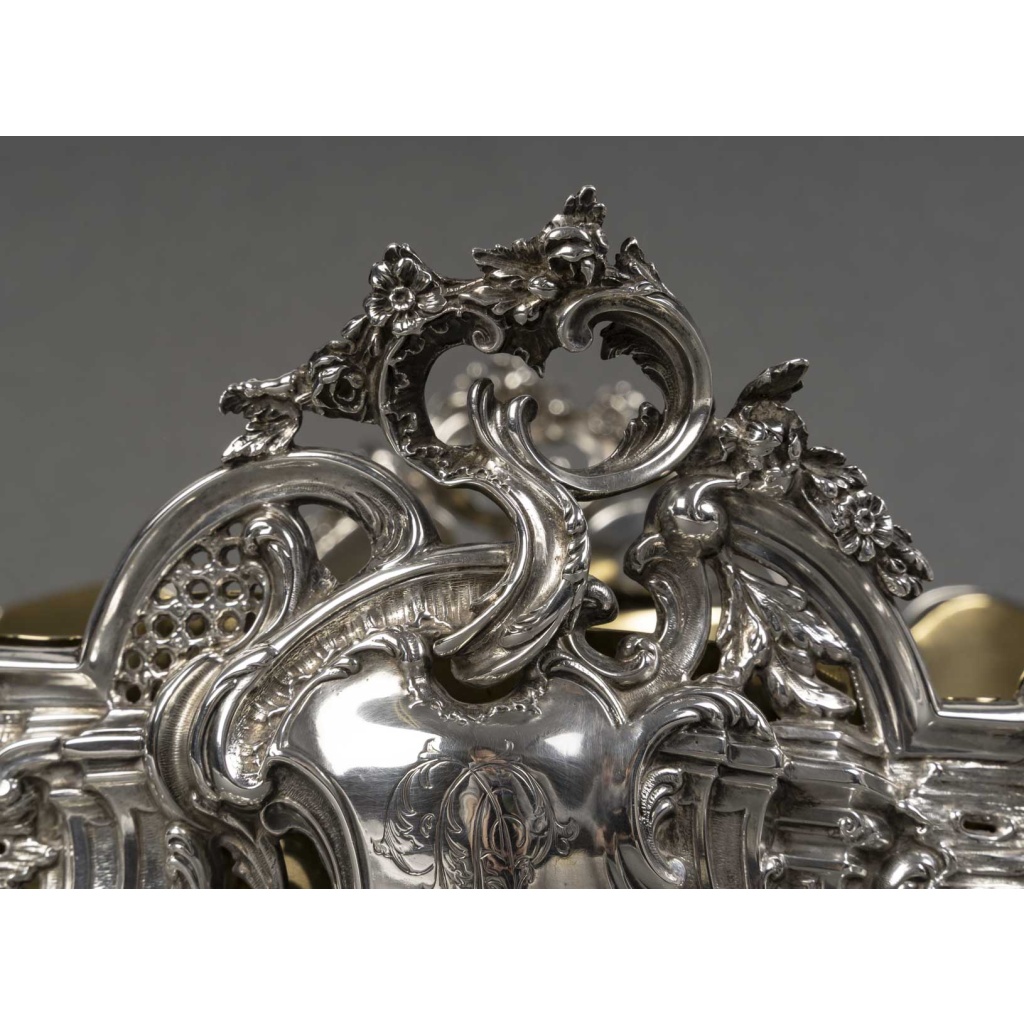 JARDINIERE ROCAILLE EN ARGENT MASSIF INTERIEUR EN LAITON EPOQUE NAPOLEON III 8