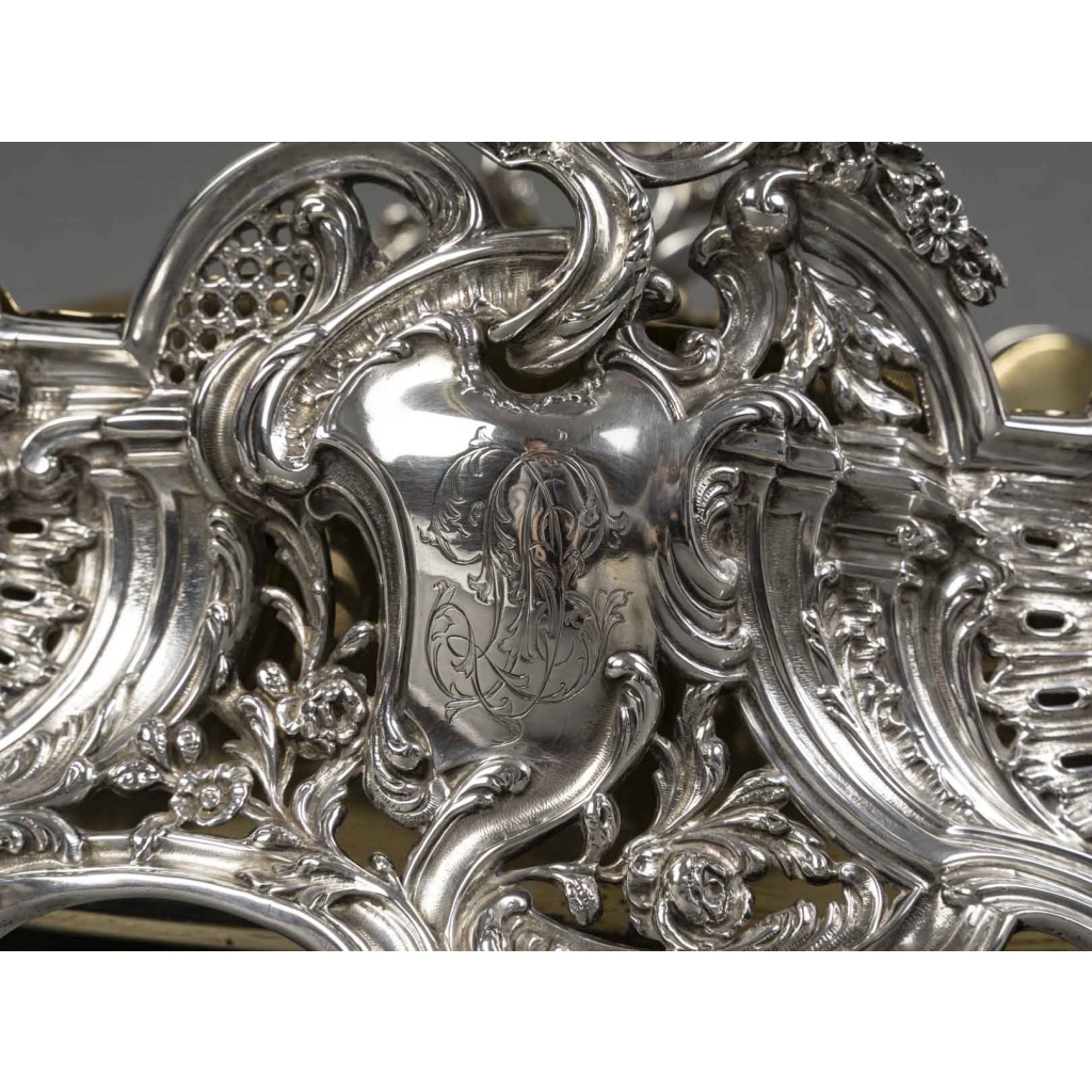 JARDINIERE ROCAILLE EN ARGENT MASSIF INTERIEUR EN LAITON EPOQUE NAPOLEON III 9