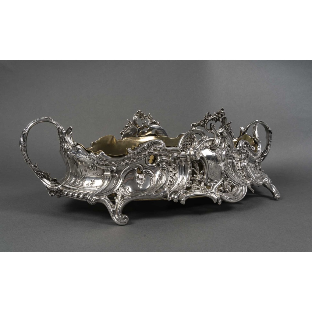 JARDINIERE ROCAILLE EN ARGENT MASSIF INTERIEUR EN LAITON EPOQUE NAPOLEON III 10
