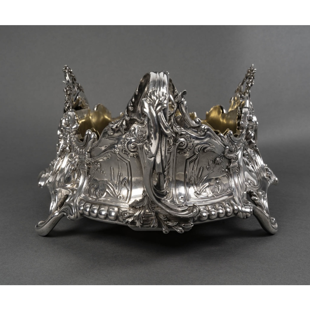 JARDINIERE ROCAILLE EN ARGENT MASSIF INTERIEUR EN LAITON EPOQUE NAPOLEON III 11