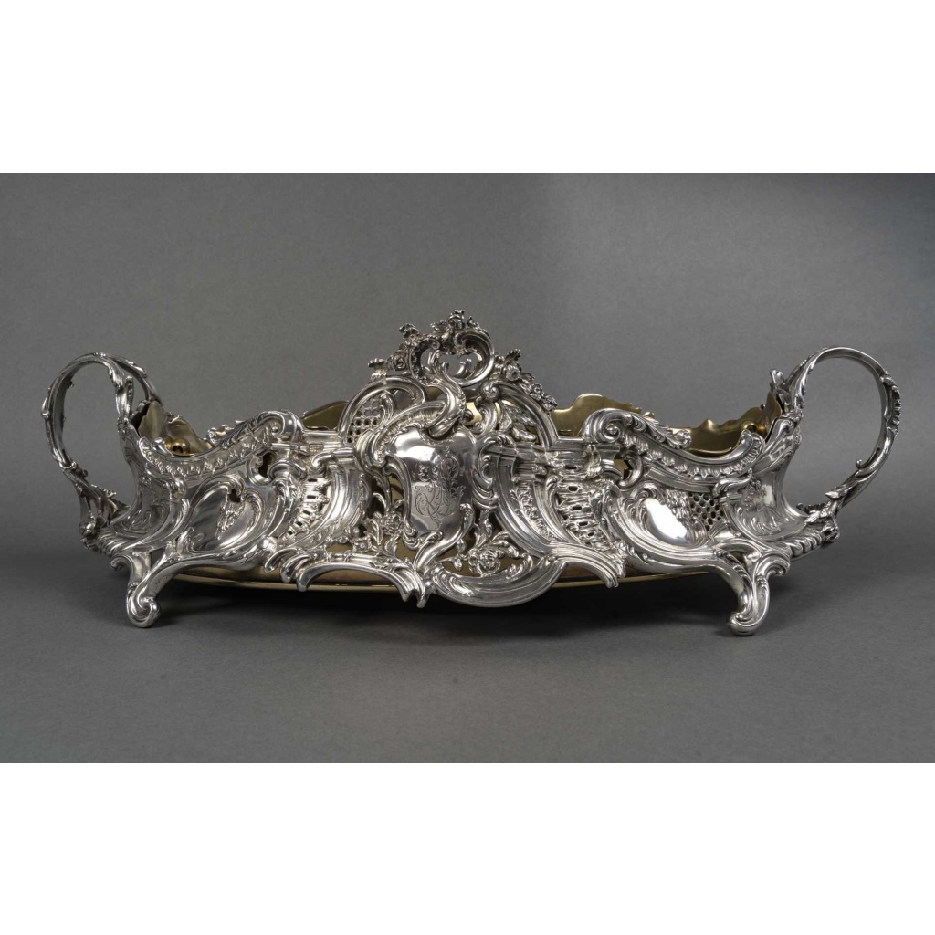 JARDINIERE ROCAILLE EN ARGENT MASSIF INTERIEUR EN LAITON EPOQUE NAPOLEON III 12