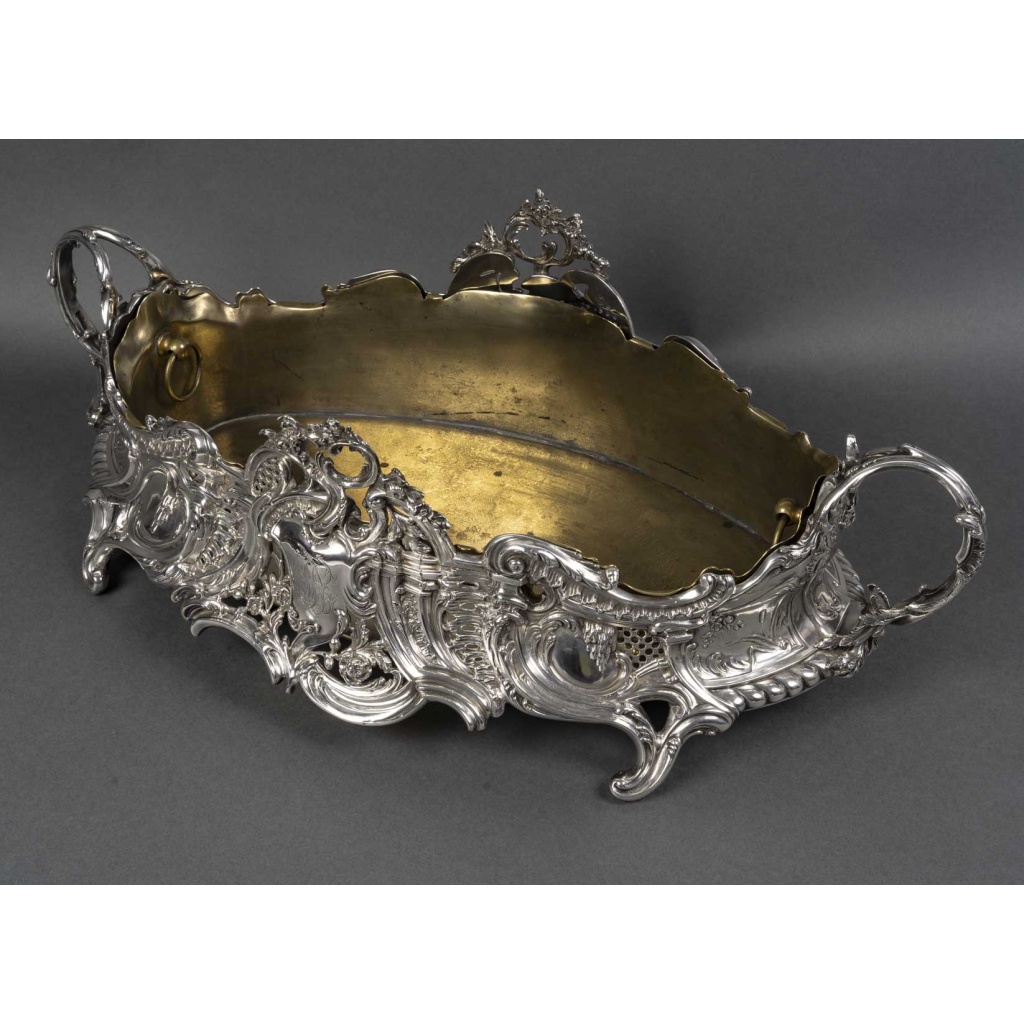 JARDINIERE ROCAILLE EN ARGENT MASSIF INTERIEUR EN LAITON EPOQUE NAPOLEON III 13