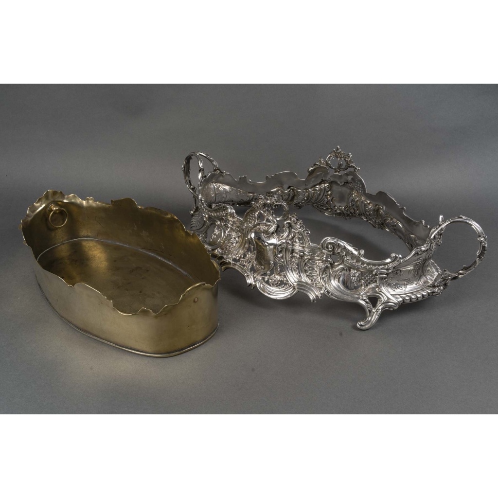 JARDINIERE ROCAILLE EN ARGENT MASSIF INTERIEUR EN LAITON EPOQUE NAPOLEON III 14