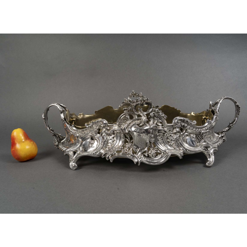 JARDINIERE ROCAILLE EN ARGENT MASSIF INTERIEUR EN LAITON EPOQUE NAPOLEON III 15